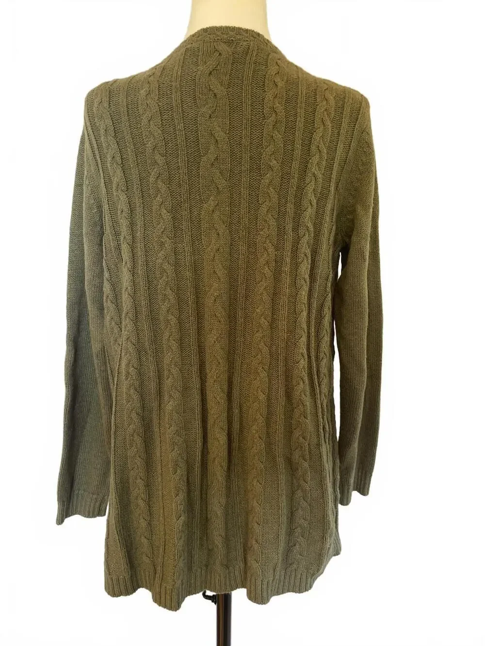 Soft Surroundings Olive Green Belted Cable Knit Cardigan Sweater Small Woodland